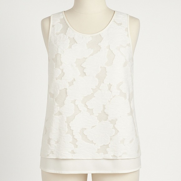 Halogen Tops - Halogen White Floral Lace Sheer Tank Top Womens L Layered Dainty Coquette Fairy